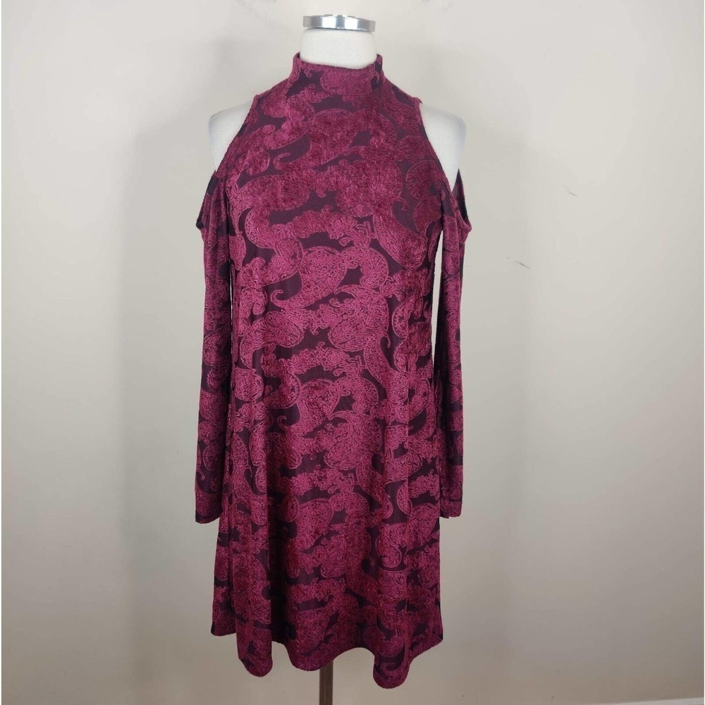 Maggy London Cold Shoulder Dress Long Sleeve Paisley Velour‎